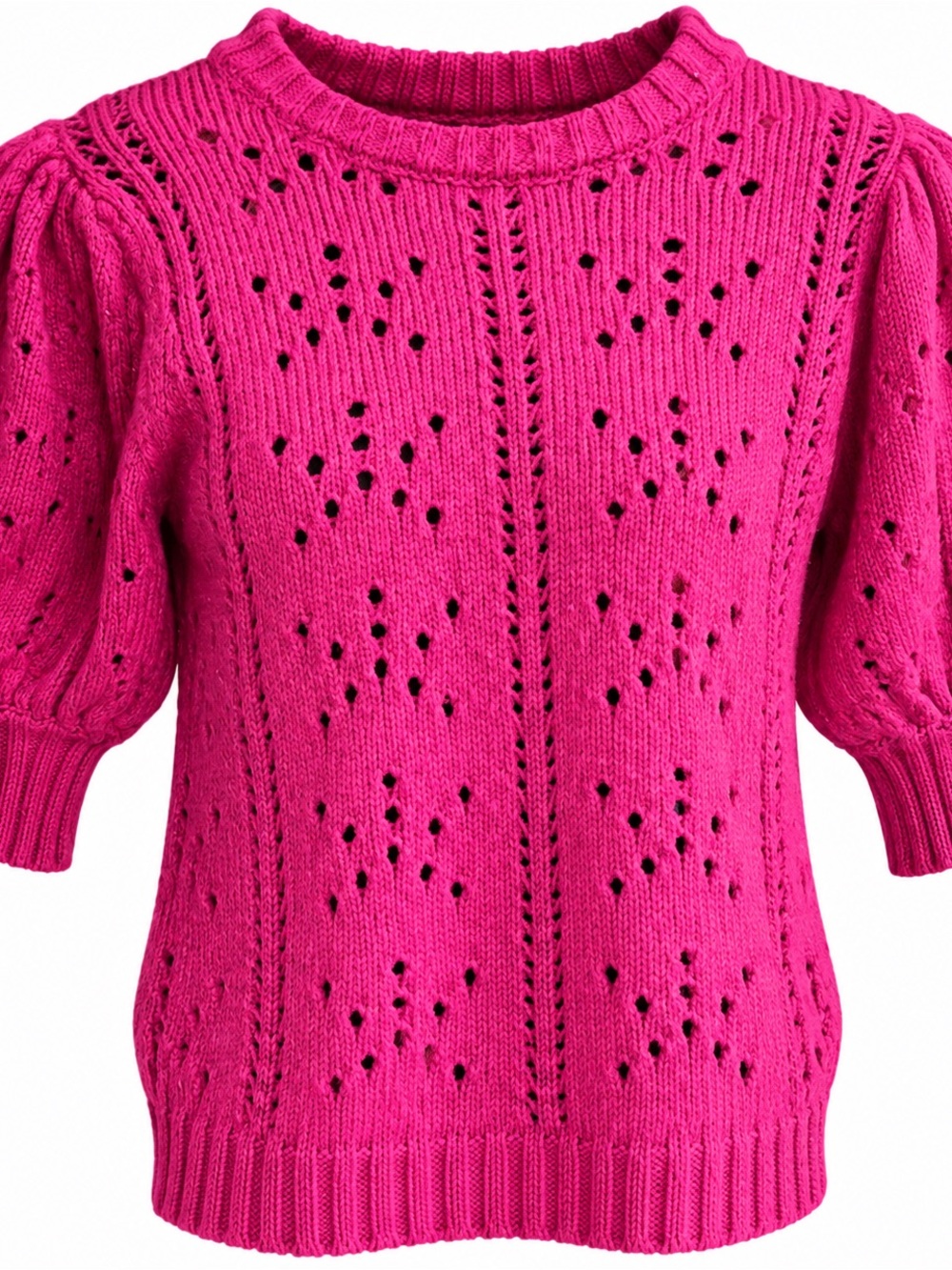 For Love & Lemons Pink Pointelle Puff Sleeve Knit Sweater Estimated Size Small - Picture 2 of 7